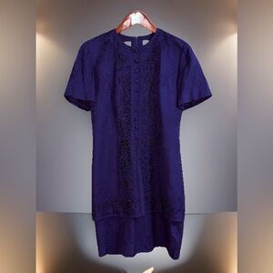 Vtg Karin Stevens Petites Violet Overlay Midi Dress w/Embroidered Beadwork-6
